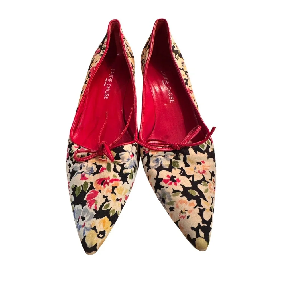 LAutre Chose Floral Kitten Heel Pointed Toe Pumps 38 vintage inspired silhouette - Picture 3 of 8